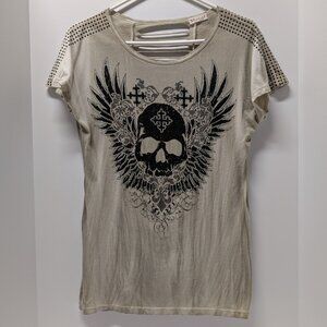 Vocal Skull Embellished Flutter Sleeve Tee